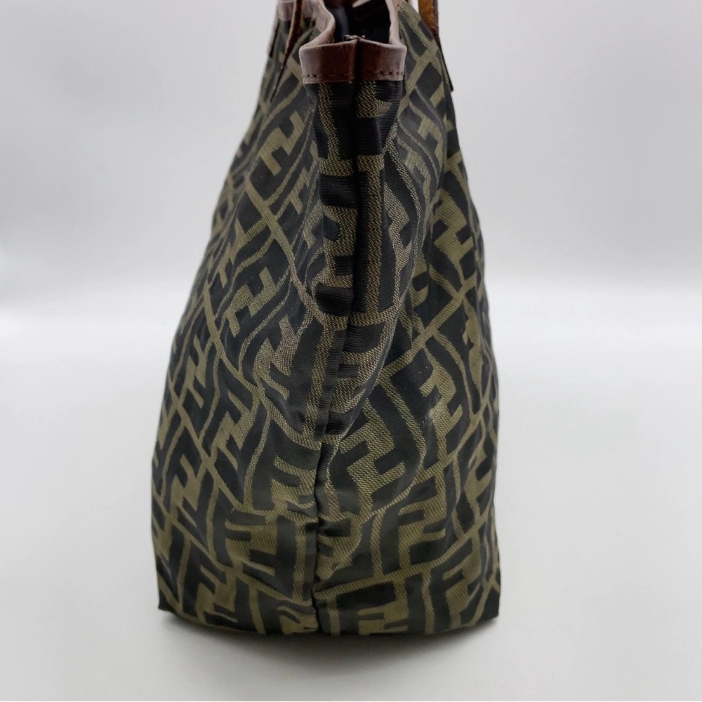 Authentic Fendi Zucca Nylon Leather Khaki Tote Bag W/Pouch - Picture 5 of 16